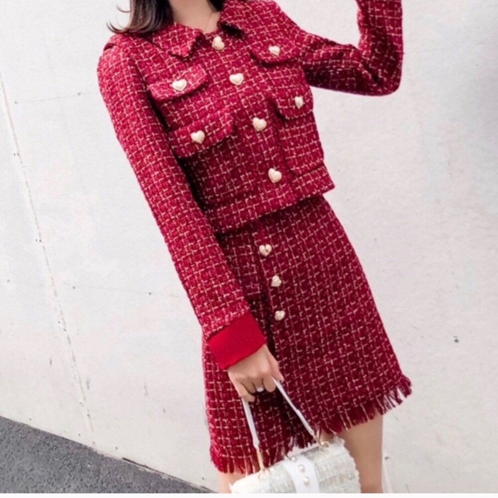 Storets style Tweed Plaid Blazer Set